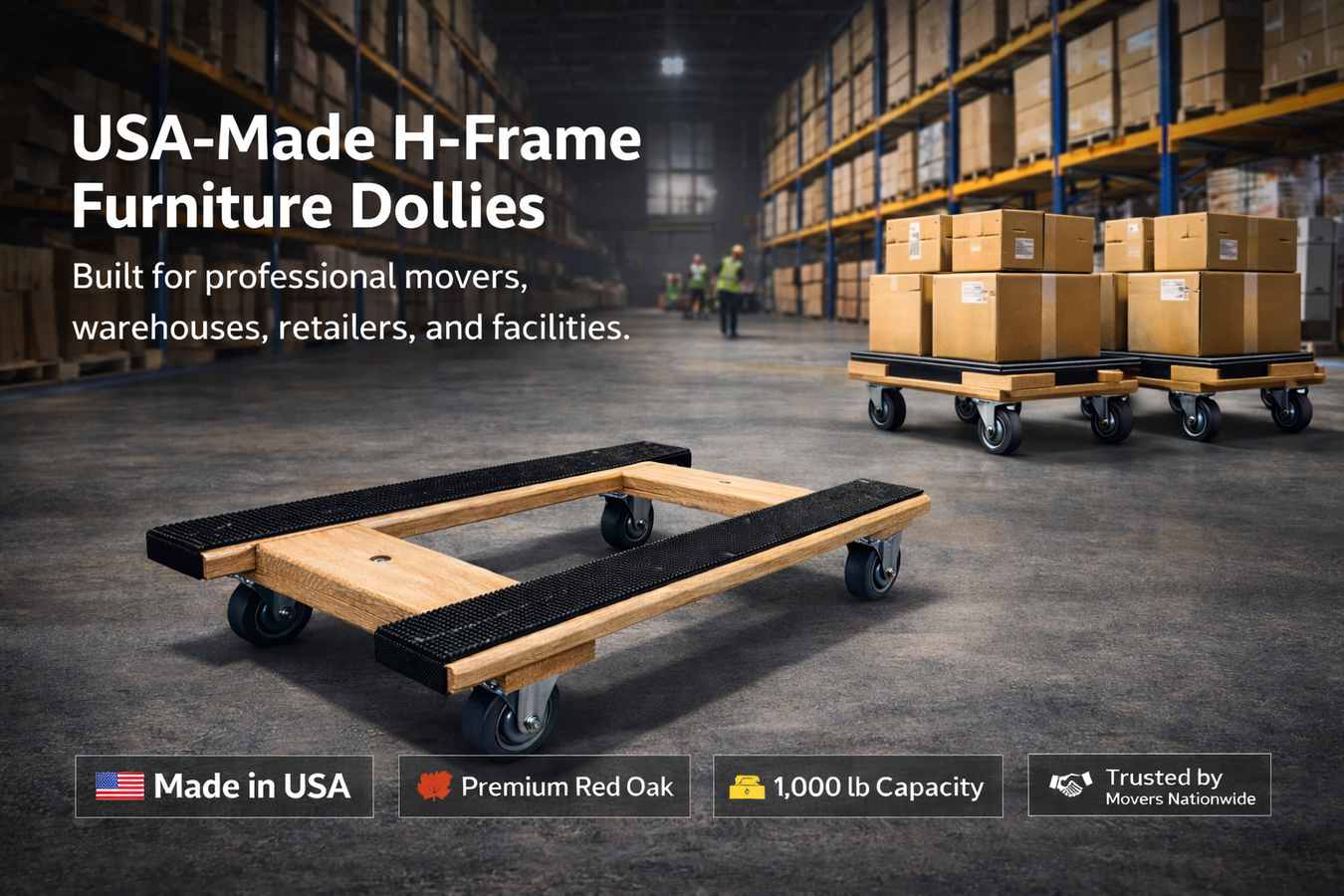 H Frame Furniture Dollies moving boxes in an industrial warehouse 