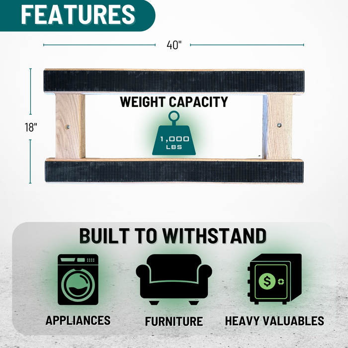 18" X 40" Premium H-Frame Solid Oak Dolly - 720 Lbs Load Capacity - 3" Wheels - Made in the USA