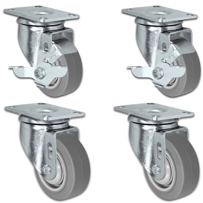 3" x 1.25" TPR Swivel Caster Set with Brake, 900 lb, Model 21CS314FX35X-01-2LS-2S