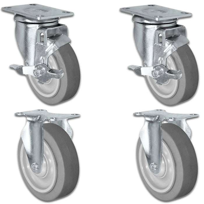 4" x 1.25" TPR Swivel & Rigid Caster, 1,200 lb, Model 21CS414FX35X-01-2LS-2R