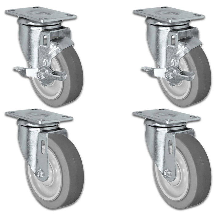 4" x 1.25" TPR Swivel Caster with Brake, 1,260 lb, Model 21CS414FX35X-01-2LS-2S