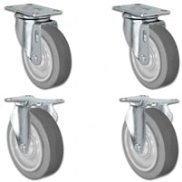 5" x 1.25" TPR Swivel & Rigid Caster Set, 1,260 lb, Model 21CS514FX35X-01-2S-2R