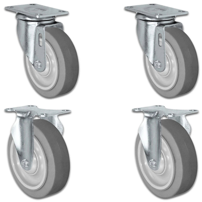 5" x 1.25" TPR Swivel & Rigid Caster Set, 1,260 lb, Model 21CS514FX35X-01-2S-2R