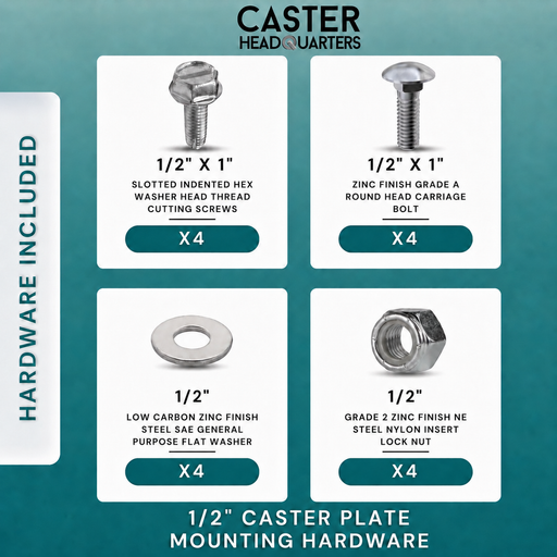 1/2"-13 Caster Mounting Hardware Kit, 16-Piece Pack for 1 Caster, Model 12CPMHCP4PE