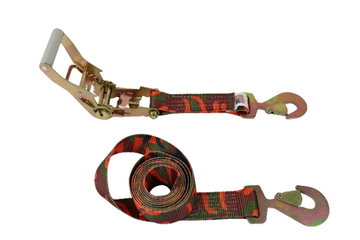 2" x 10' Camo Ratchet Strap Assembly with Flat Snap Hooks, Model A-2X10RFSH-CAMO