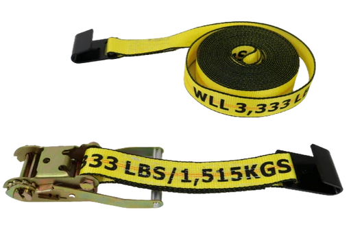 Ratchet Strap 2" x 30' Big Yellow Polyester Flat Hooks, 3,333 lb, Model A-2X30BIGY-RFH