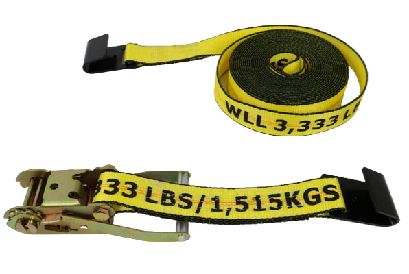 Ratchet Strap 2" x 30' Big Yellow Polyester Flat Hooks, 3,333 lb, Model A-2X30BIGY-RFH
