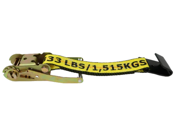 Ratchet Strap 2" x 30' Big Yellow Polyester Flat Hooks, 3,333 lb, Model A-2X30BIGY-RFH