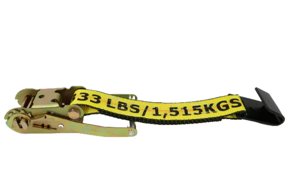 Ratchet Strap 2" x 30' Big Yellow Polyester Flat Hooks, 3,333 lb, Model A-2X30BIGY-RFH