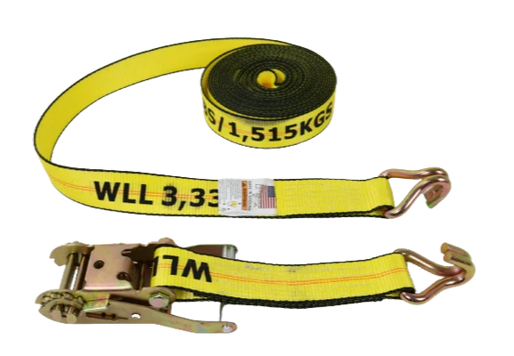 Ratchet Strap 2" x 30' Wire Hooks, 3,333 lb, Model A-2X30BIGY-RWH