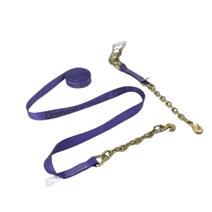 Heavy-Duty Ratchet Strap 2" x 30' Chain Ends, 3,333 lb, Model A-2X30RCE-DW