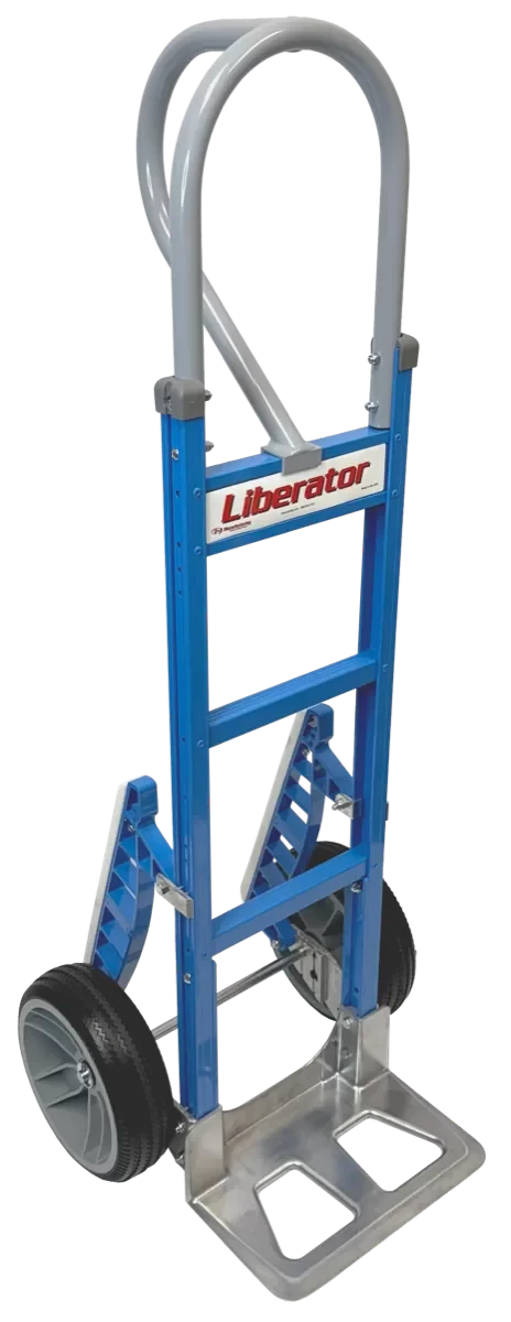 B&P Hand Truck, Customized Powder Coat Straight Loop, Vertical Grip at 52" with 10" No Flat Wheels and Stair Climbers, Model WEB-HTA-039