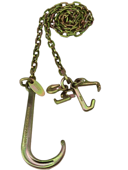 G70 Tow Chain 5/16" x 8' with 15" J Hook & RTJ Cluster, 4,700 lb, Model AS-KTC005C8