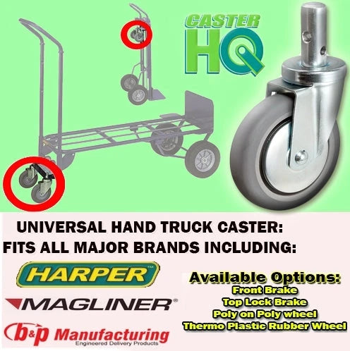 5" x 1-1/4" TPR Swivel Caster, .995" x 2-1/2" Round Stem, 350 lb, Model CB-UHTRC5U