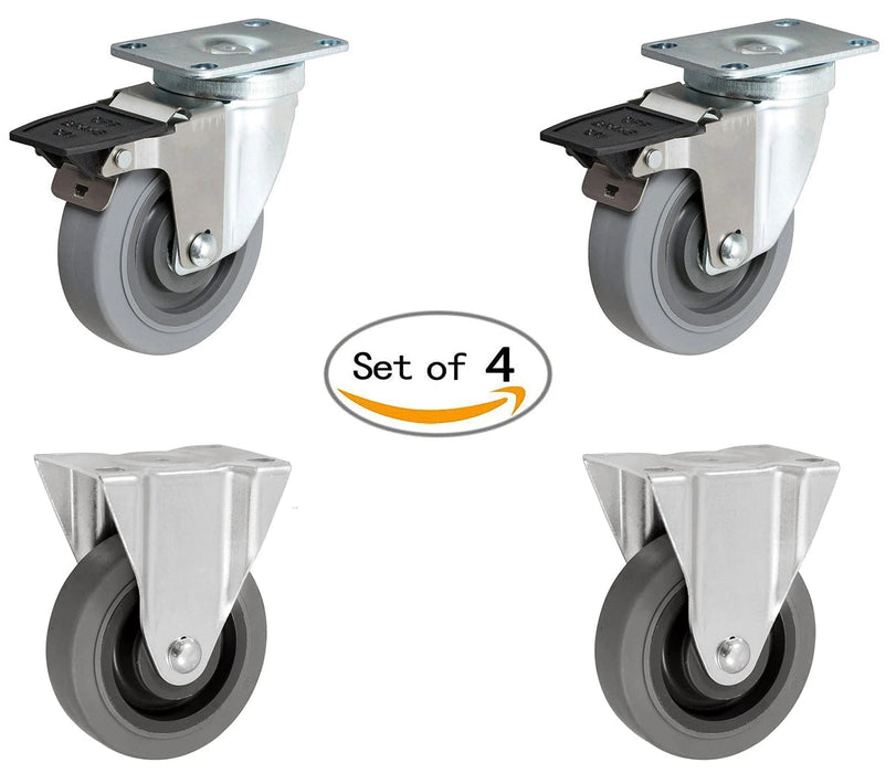 3" x 1-1/4" TPR Swivel & Rigid Caster Set, 800 lb, Model HD-LD3124-MIR-TOOLBOX-SET