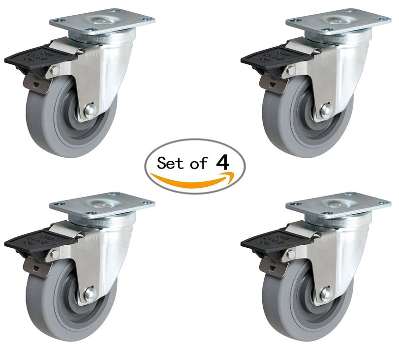 4" x 1-1/4" TPR Swivel Caster Set 2-3/8" x 3-5/8" Plate, 800 lb, Model HD-LD4124-MIR-TOOLBOX-SET-S
