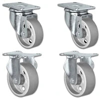 5" x 1.25" Semi-Steel Swivel & Rigid Caster Set, 1,400 lb, Model HQ1350S-PL1-SS-2S2R