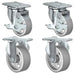 4" x 1.25" Semi-Steel Swivel & Rigid Caster Set with Brake, 1,400 lb, Model HQ1340S-PL1-SS-2SB2R