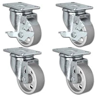 4" x 1.25" Semi-Steel Swivel Caster Set with Brake, 1,400 lb, Model HQ1340S-PL1-SS-2SB2S