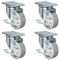 4" x 1.25" Semi-Steel Swivel Locking Caster Set, 1,400 lb, Model HQ1340S-PL1-SS-4SB