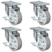 3" x 1.25" Semi-Steel Swivel Locking Caster Set, 1,400 lb, Model HQ1330S-PL1-SS-4SB