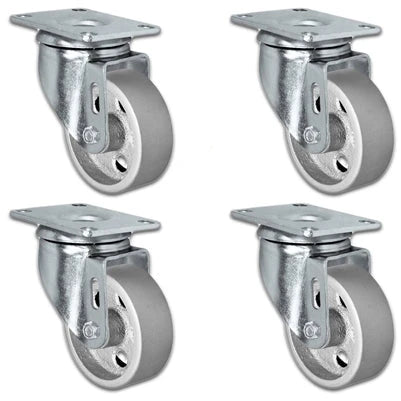3" x 1.25" Semi-Steel Swivel Caster Set of 4, 1,400 lb, Model HQ1330S-PL1-SS-SET