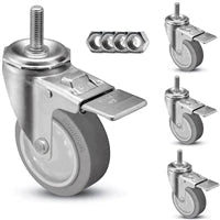 4" x 1-1/4" Gray Rubber Swivel Total Lock Caster, 1,200 lb, Model HQ1540S-TS2-TP-SET