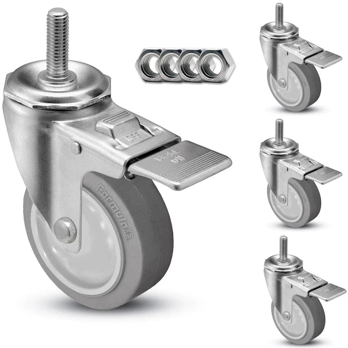 4" x 1-1/4" Gray Rubber Swivel Total Lock Caster, 1,200 lb, Model HQ1540S-TS2-TP-SET