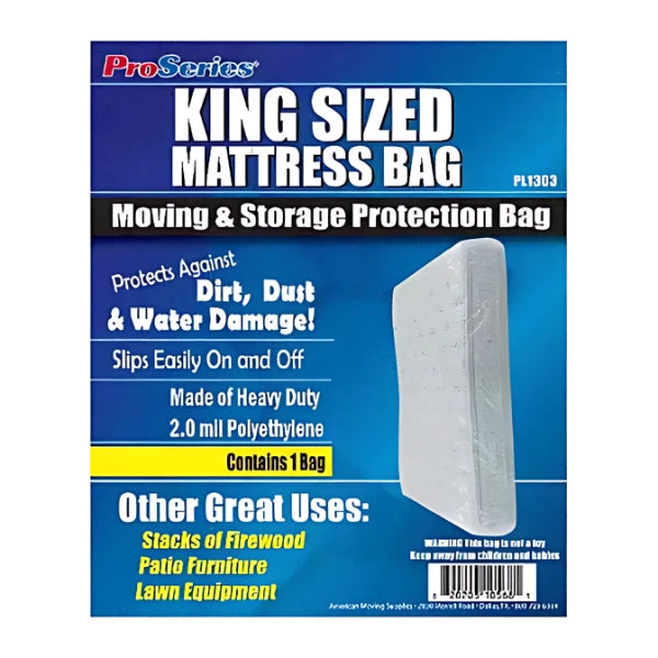 78" x 10" x 96" 2 Mil Poly Bag King Mattress Storage Solution