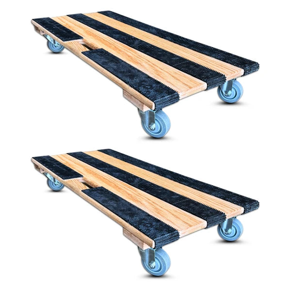 40" x 18" Oak Furniture Dolly 2-Pack 3.5" TPR Wheels, 1,000 lb, Model RoverMax-GlidePro-XL-2PK