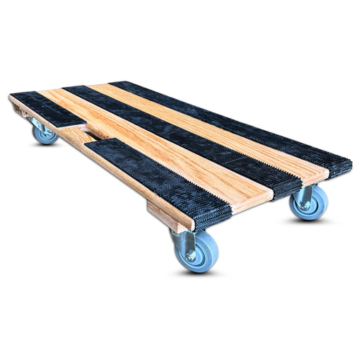 40"x18" Oak Solid Deck Dolly 3.5" TPR Wheels, 1,000 lb, Model RoverMax-GlidePro-XL