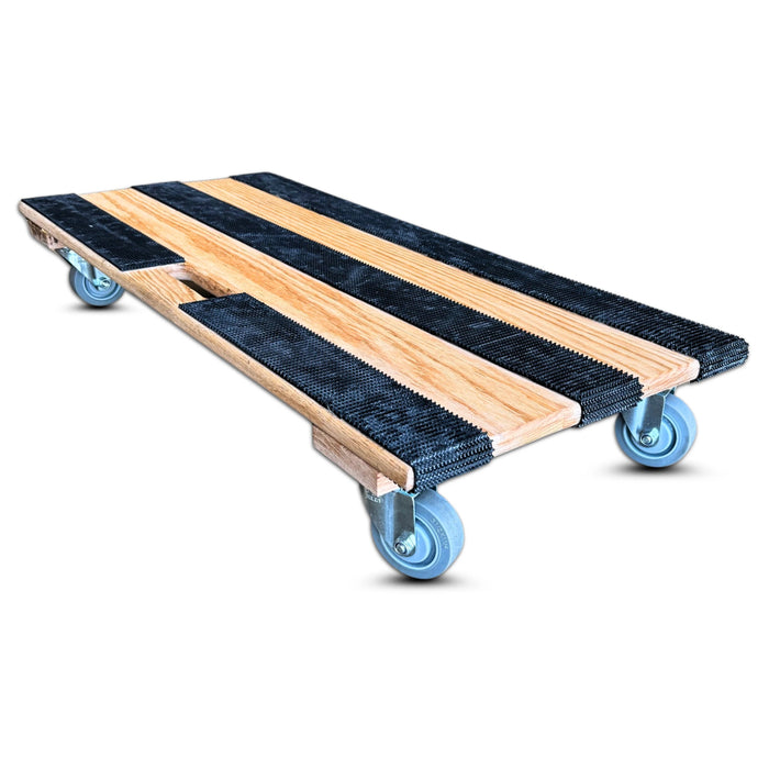 40"x18" Oak Solid Deck Dolly 3.5" TPR Wheels, 1,000 lb, Model RoverMax-GlidePro-XL