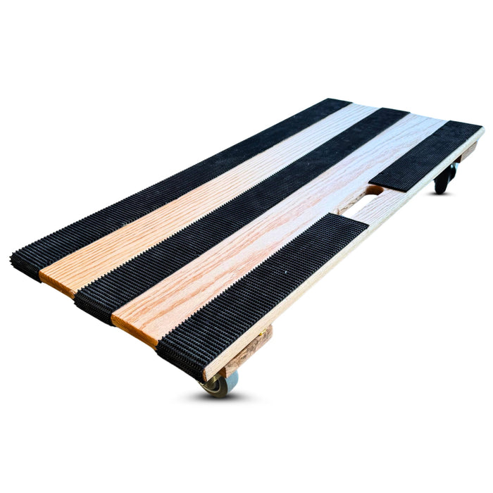 40"x18" Oak Solid Deck Dolly 3.5" TPR Wheels, 1,000 lb, Model RoverMax-GlidePro-XL