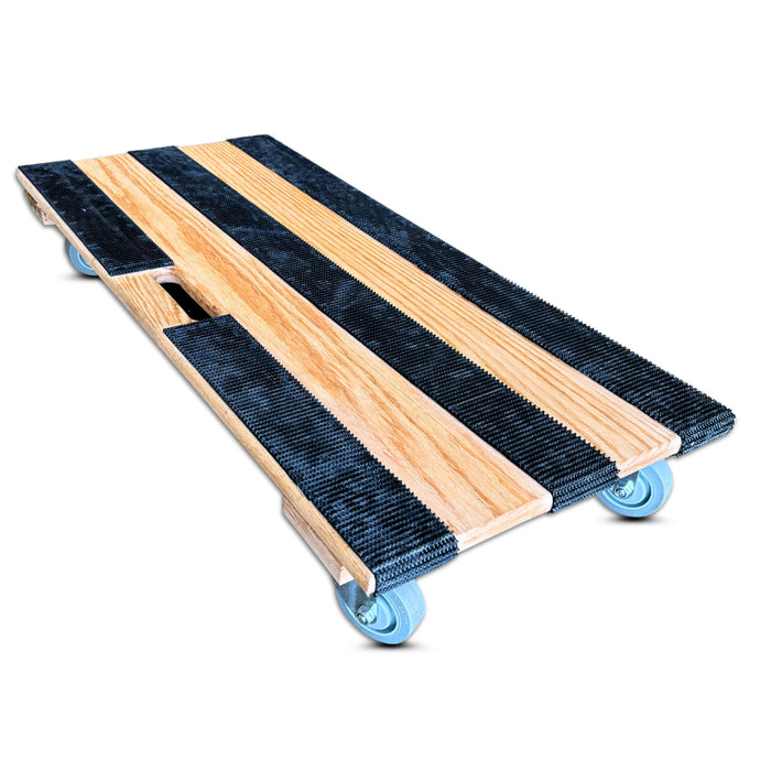 40"x18" Oak Solid Deck Dolly 3.5" TPR Wheels, 1,000 lb, Model RoverMax-GlidePro-XL