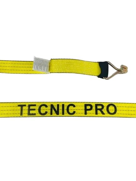 2" x 14' Yellow TECNIC Car Hauler Strap with Double J Wire Hooks, Model S-2X14WHRE-YLTEC-2