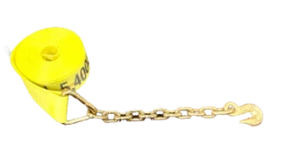 Heavy-Duty Winch Strap 3" x 30' Chain End & Grab Hook, 5,400 lb, Model S-3X30CE