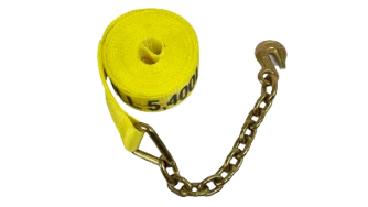 Heavy-Duty Winch Strap 3" x 30' Chain End & Grab Hook, 5,400 lb, Model S-3X30CE