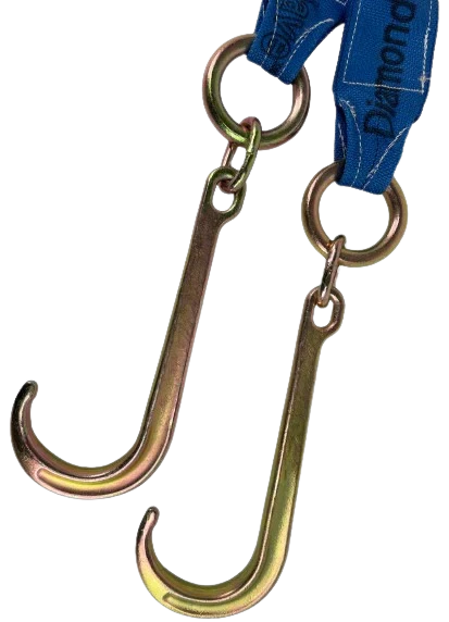 V-Bridle Strap 4" x 36" Diamond Weave & 15" J-Hooks, 5,400 lb, Model TOW-4X2415FJ-DW