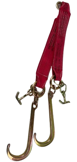V-Bridle Strap 4" x 36" Diamond Weave 15" J & TJ Hooks, 5,400 lb, Model TOW-4X2415FJ-TJ-DW