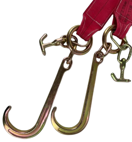V-Bridle Strap 4" x 36" Diamond Weave 15" J & TJ Hooks, 5,400 lb, Model TOW-4X2415FJ-TJ-DW