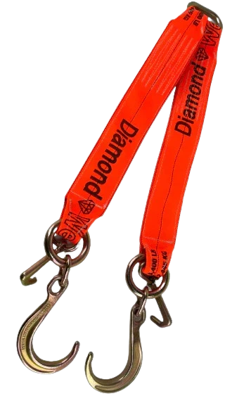 V-Bridle Strap 4" x 36" Diamond Weave & 8" J-Hooks, 5,400 lb, Model TOW-4X308FJ-MJ-DW