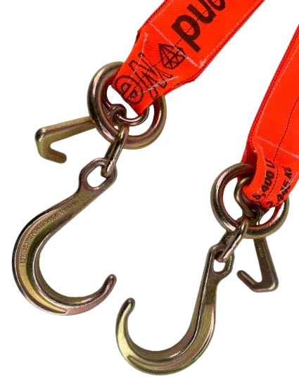V-Bridle Strap 4" x 36" Diamond Weave & 8" J-Hooks, 5,400 lb, Model TOW-4X308FJ-MJ-DW