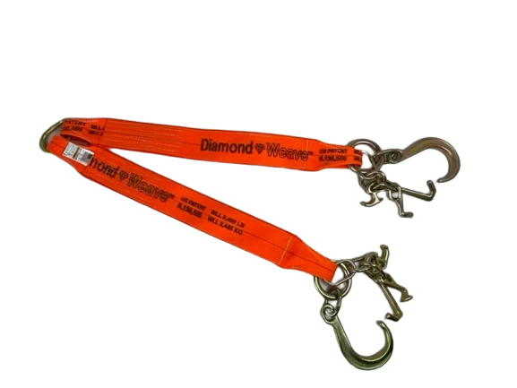 V-Bridle Tow Strap 4" x 36" RTJ Cluster & 8" J-Hook, 5,400 lb, Model TOW-4X36RTJ8FJ-DW