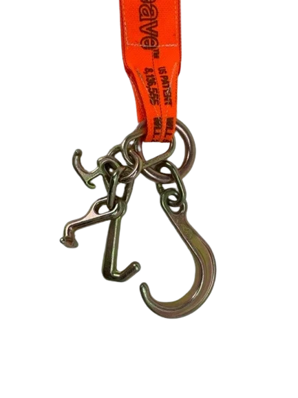 V-Bridle Tow Strap 4" x 36" RTJ Cluster & 8" J-Hook, 5,400 lb, Model TOW-4X36RTJ8FJ-DW