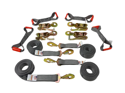 8 Point Diamond Weave Tie Down Kit 14' Twisted Snap Hooks, 3,333 lb, Model TOW-8PT-TSH-DW