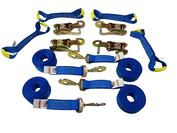 8 Point Diamond Weave Tie Down Kit 14' Twisted Snap Hooks, 3,333 lb, Model TOW-8PT-TSH-DW