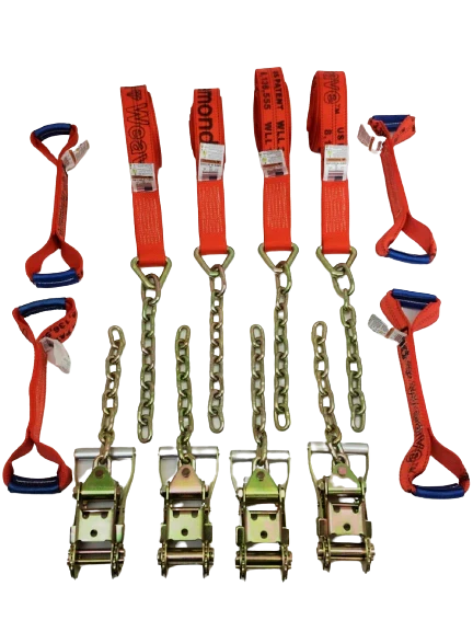2" x 18' Diamond Weave Tow Straps Kit & Ratchets, 3,333 lb, Model TOW-8PTCHAIN18