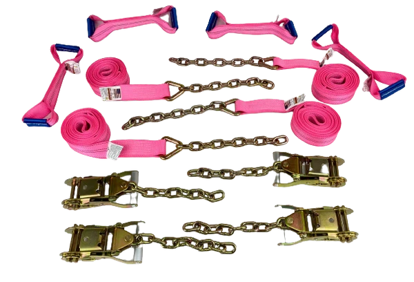 2" x 18' Diamond Weave Tow Straps Kit & Ratchets, 3,333 lb, Model TOW-8PTCHAIN18