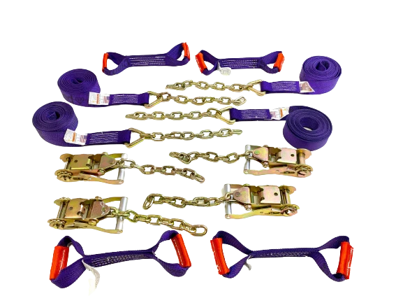 2" x 18' Diamond Weave Tow Straps Kit & Ratchets, 3,333 lb, Model TOW-8PTCHAIN18