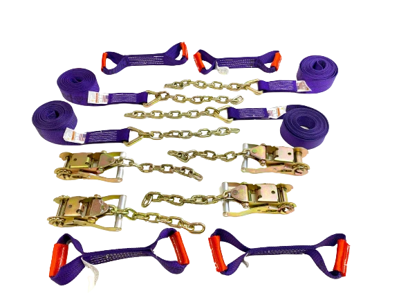 2" x 18' Diamond Weave Tow Straps Kit & Ratchets, 3,333 lb, Model TOW-8PTCHAIN18